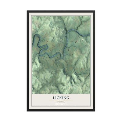 Map of Licking, Pennsylvania, 12 x 18 inch print in a black wood frame