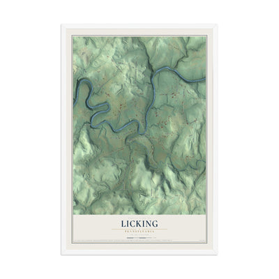 Map of Licking, Pennsylvania, 12 x 18 inch print in a white wood frame