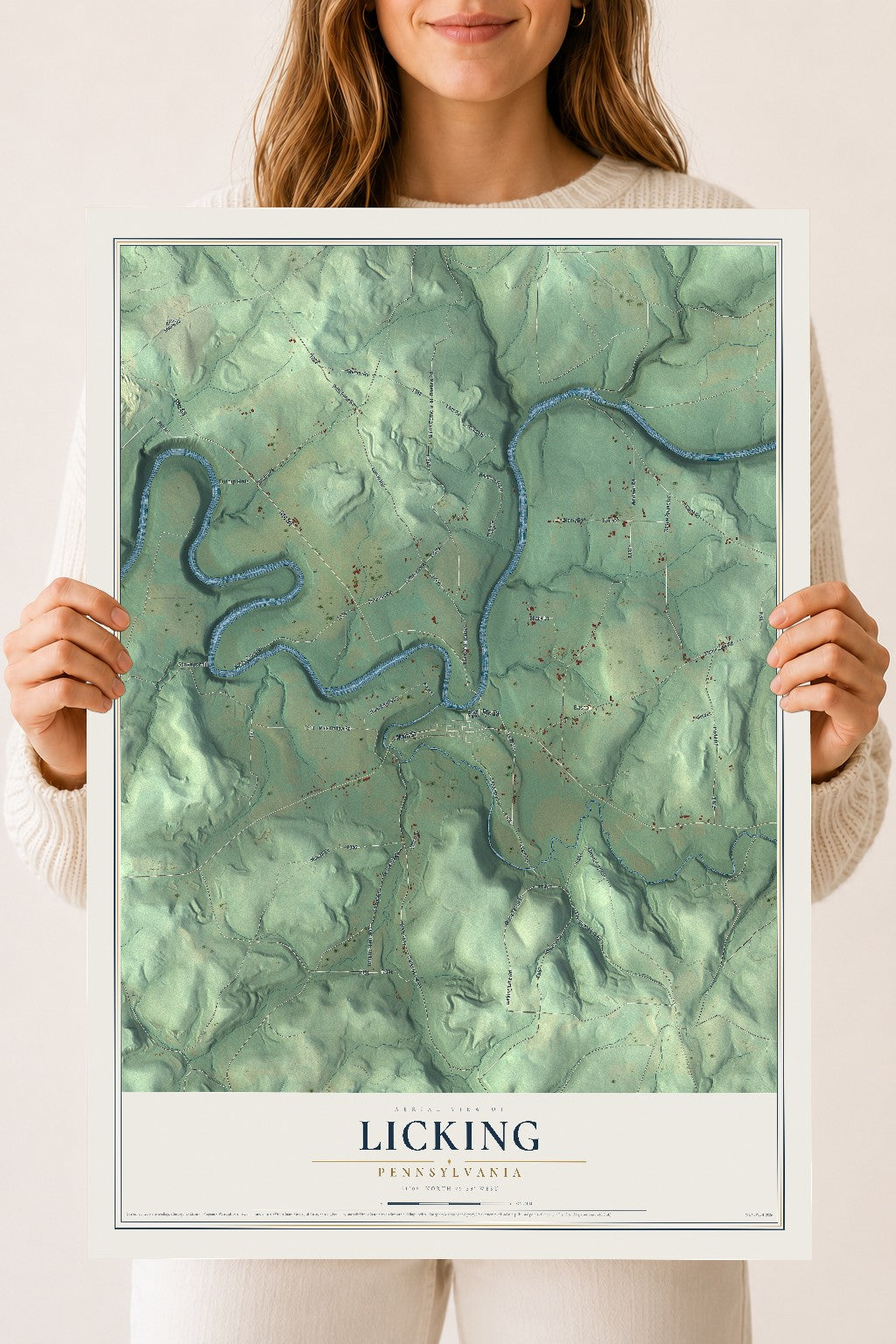 Map of Licking, Pennsylvania, 18 x 24 inch unframed archival matte print