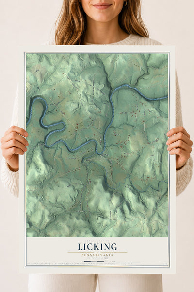 Map of Licking, Pennsylvania, 18 x 24 inch unframed archival matte print