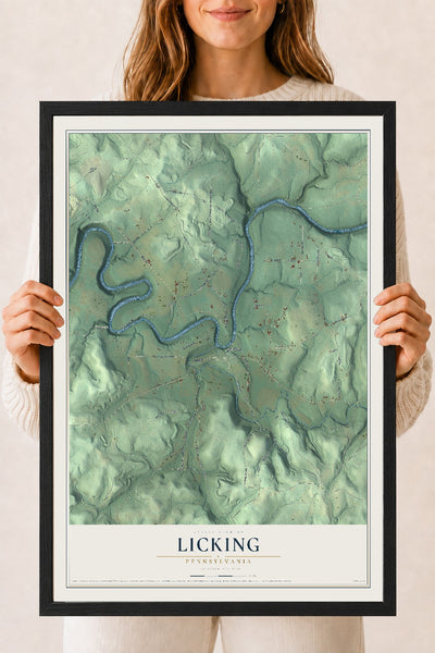 Map of Licking, Pennsylvania, 18 x 24 inch print in a black wood frame