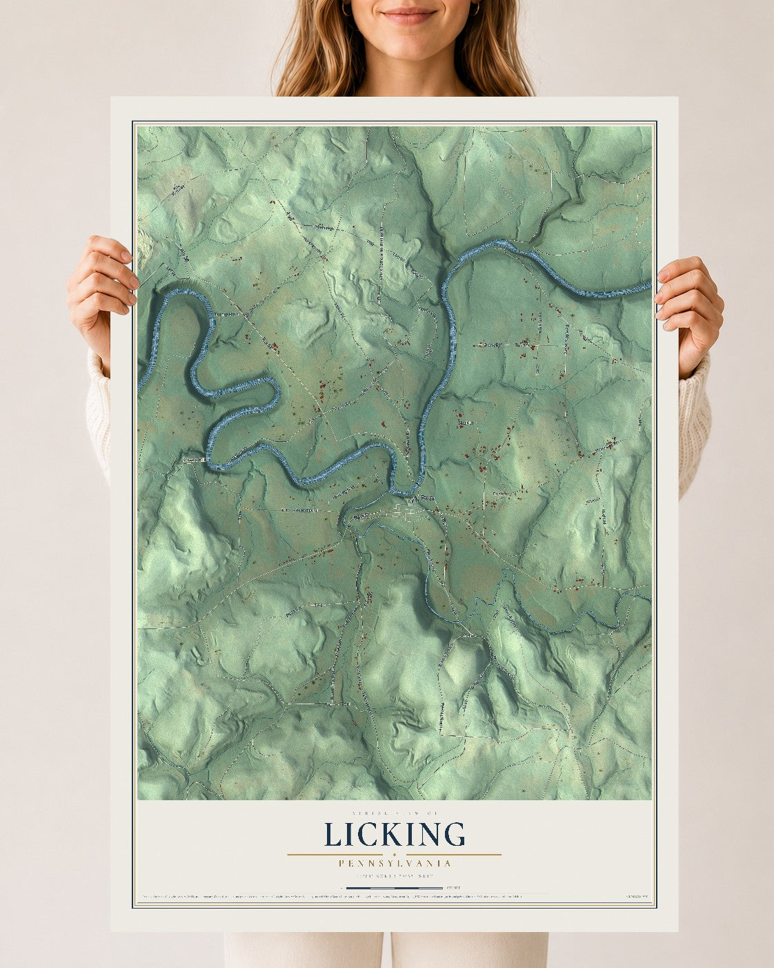 Map of Licking, Pennsylvania, 24 x 36 inch unframed archival matte print