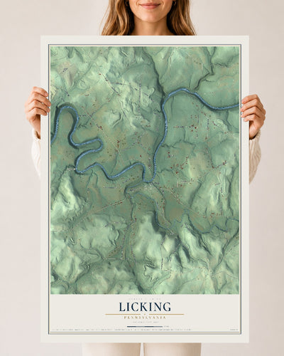 Map of Licking, Pennsylvania, 24 x 36 inch unframed archival matte print