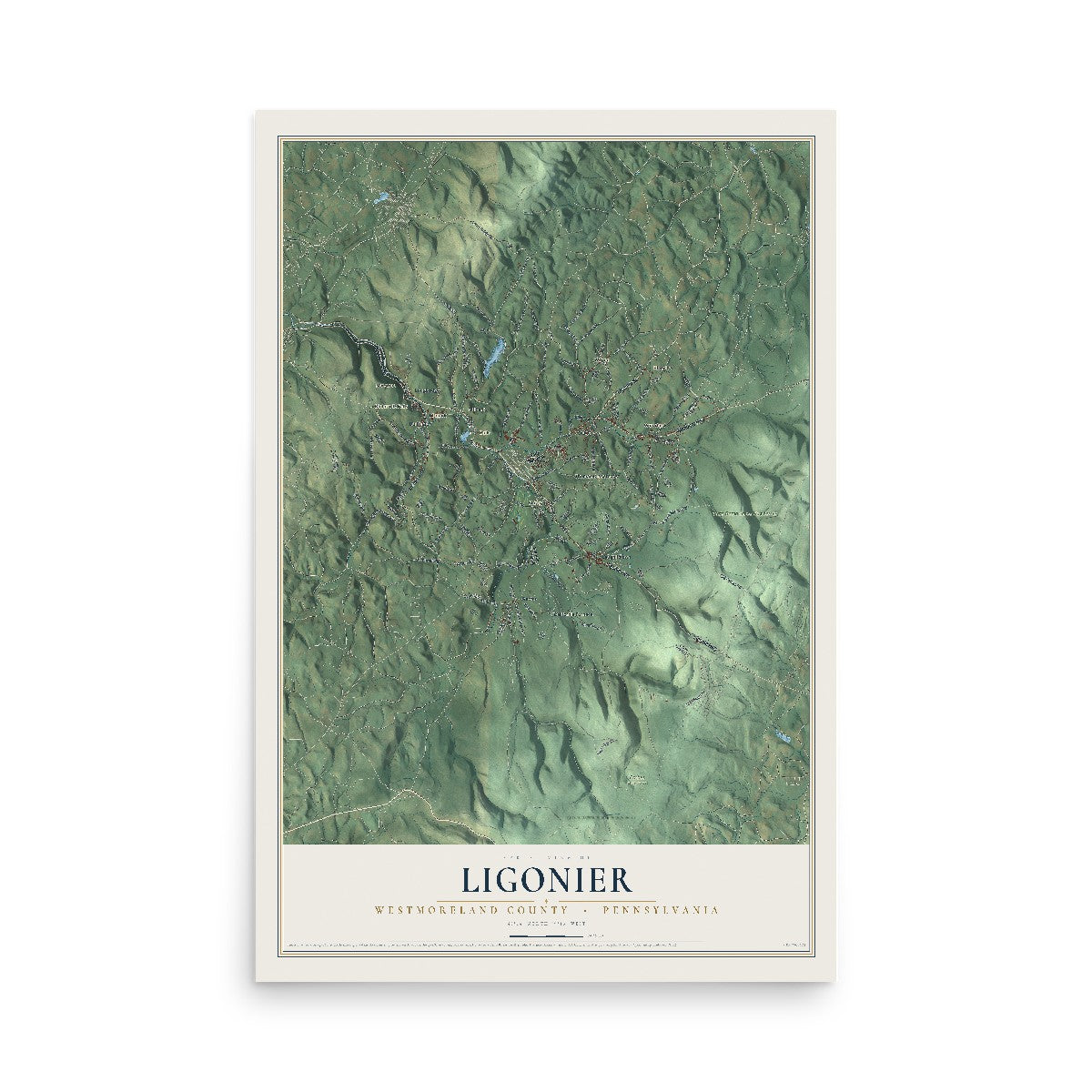 Map of Ligonier, Westmoreland County, Pennsylvania, 12 x 18 inch unframed archival matte print