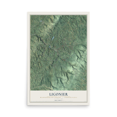 Map of Ligonier, Westmoreland County, Pennsylvania, 12 x 18 inch unframed archival matte print