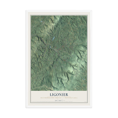Map of Ligonier, Westmoreland County, Pennsylvania, 12 x 18 inch print in a white wood frame