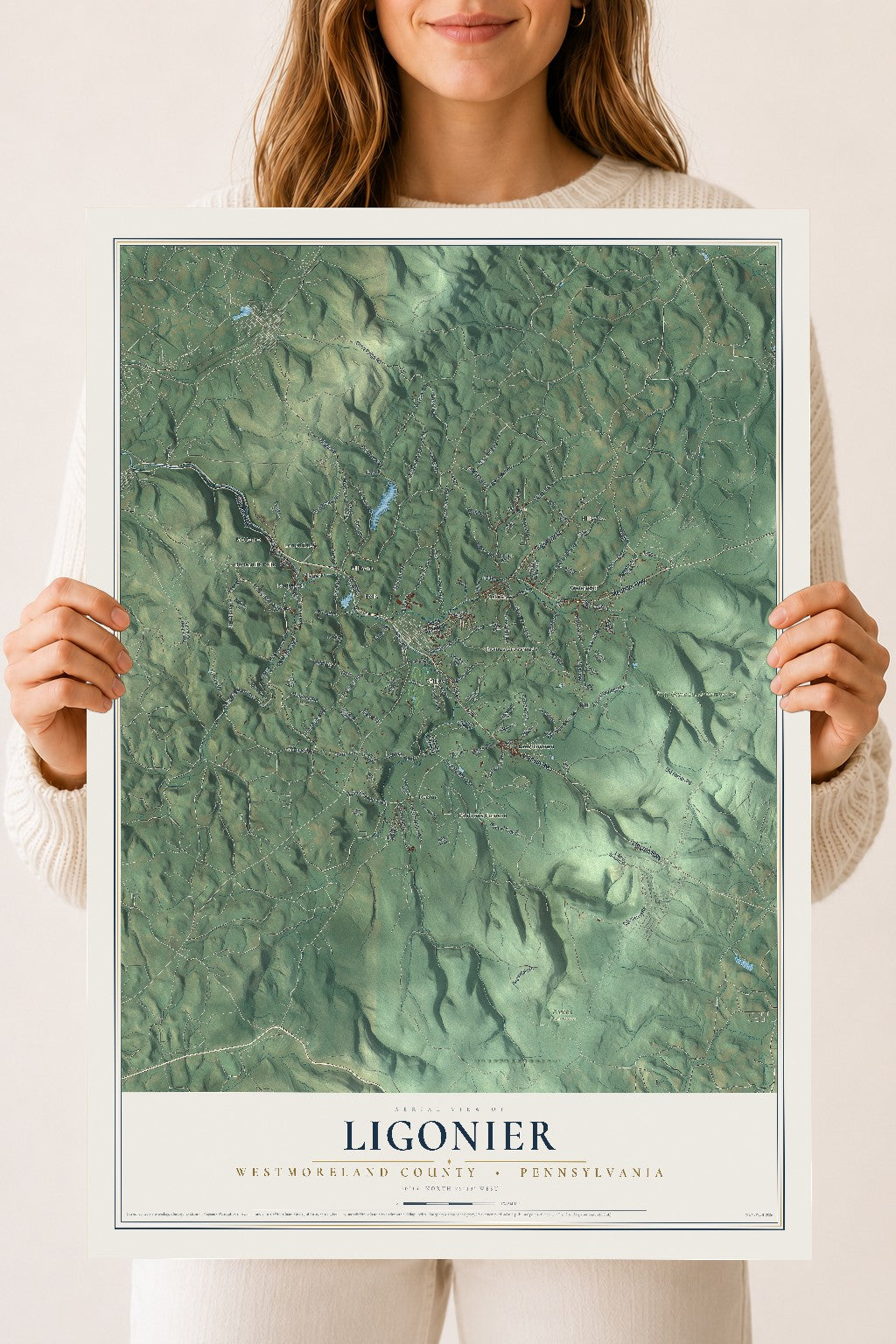 Map of Ligonier, Westmoreland County, Pennsylvania, 18 x 24 inch unframed archival matte print