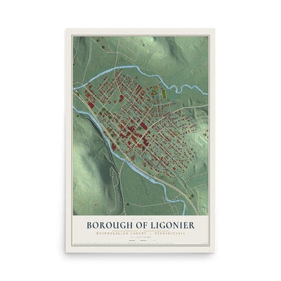 Map of the Borough of Ligonier, Westmoreland County, Pennsylvania, 12 x 18 inch unframed archival matte print