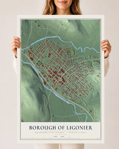 Map of the Borough of Ligonier, Westmoreland County, Pennsylvania, 24 x 36 inch unframed archival matte print