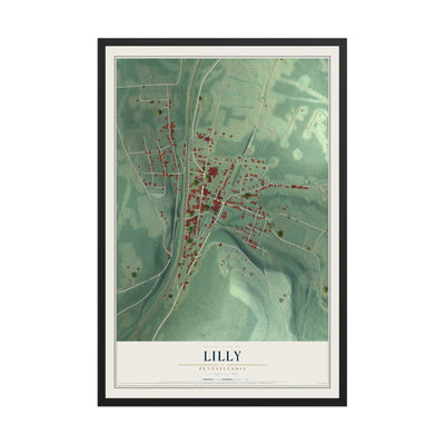 Map of Lilly, Pennsylvania, 12 x 18 inch print in a black wood frame