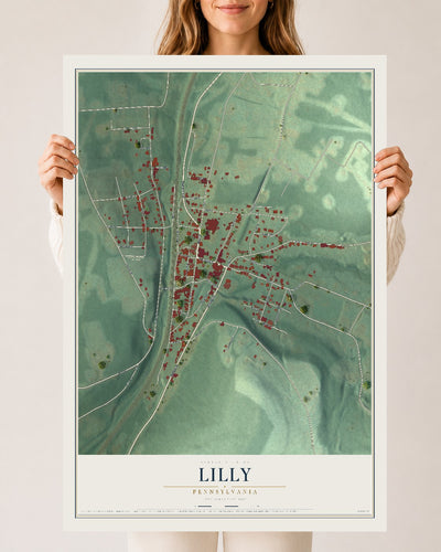 Map of Lilly, Pennsylvania, 24 x 36 inch unframed archival matte print