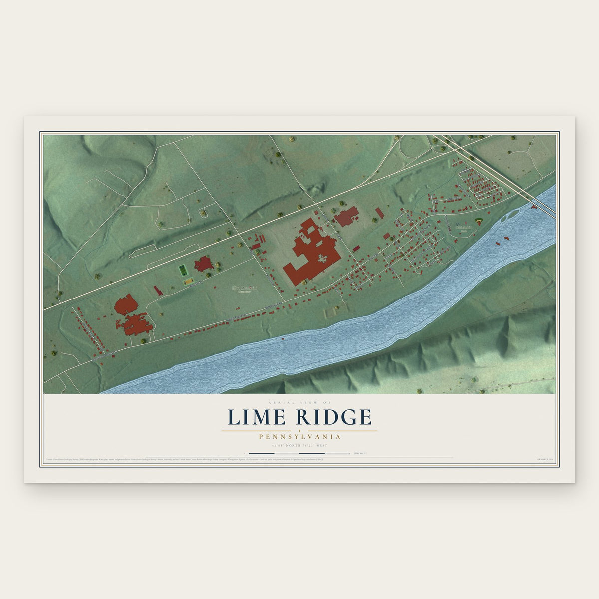 Lime Ridge, Pennsylvania map print, the full design