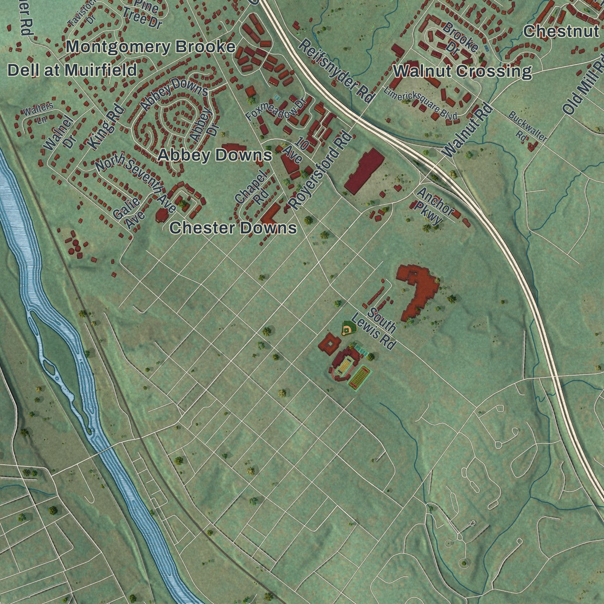 Second close-up of the map of Limerick, Pennsylvania print showing more streets and buildings