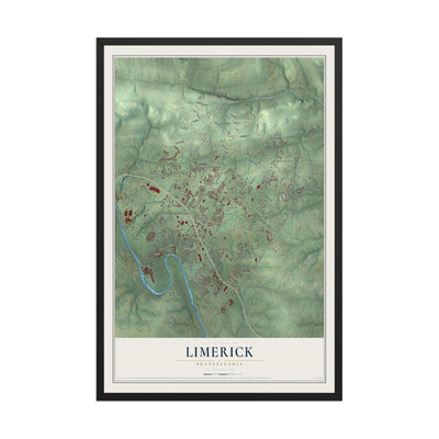 Map of Limerick, Pennsylvania, 12 x 18 inch print in a black wood frame
