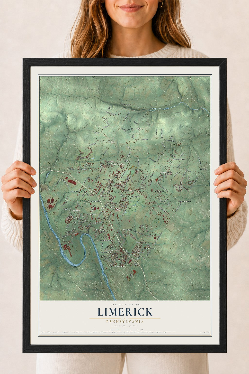 Map of Limerick, Pennsylvania, 18 x 24 inch print in a black wood frame