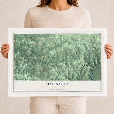 Map of Limestone, Clarion County, Pennsylvania, 12 x 18 inch print in a white wood frame