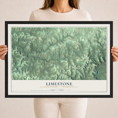 Map of Limestone, Clarion County, Pennsylvania, 18 x 24 inch print in a black wood frame
