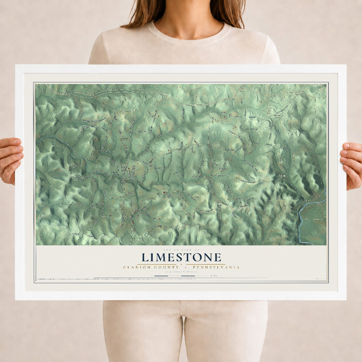 Map of Limestone, Clarion County, Pennsylvania, 18 x 24 inch print in a white wood frame