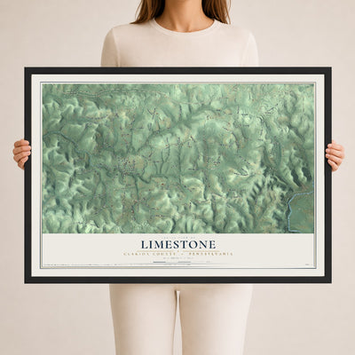 Map of Limestone, Clarion County, Pennsylvania, 24 x 36 inch print in a black wood frame