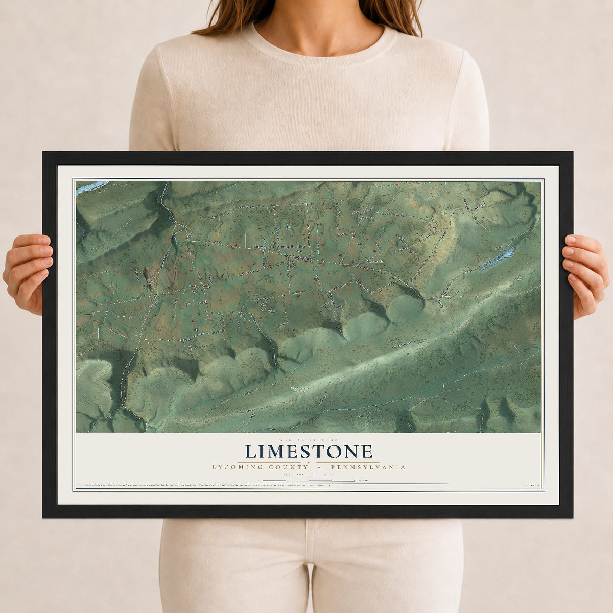 Map of Limestone, Lycoming County, Pennsylvania, 12 x 18 inch print in a black wood frame