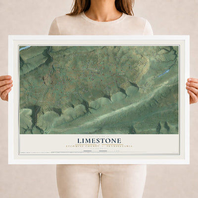 Map of Limestone, Lycoming County, Pennsylvania, 18 x 24 inch print in a white wood frame