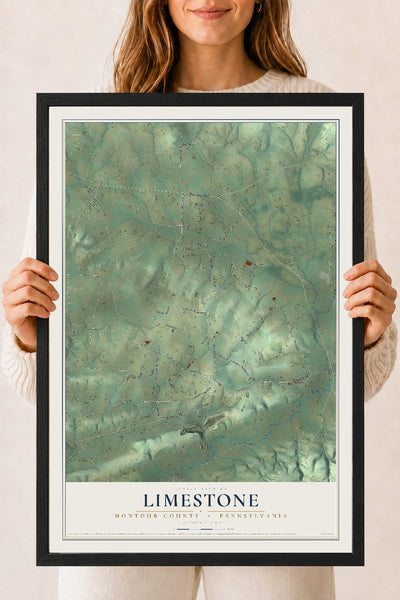 Map of Limestone, Montour County, Pennsylvania, 18 x 24 inch print in a black wood frame