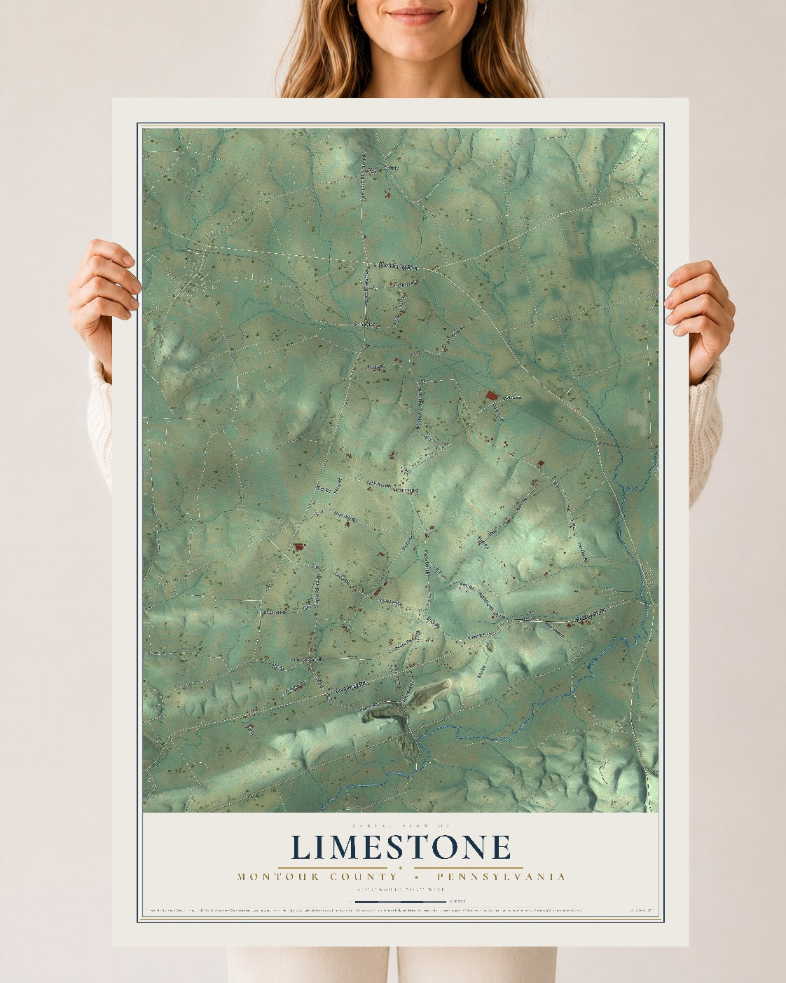 Map of Limestone, Montour County, Pennsylvania, 24 x 36 inch unframed archival matte print