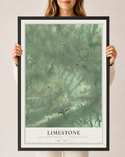 Map of Limestone, Montour County, Pennsylvania, 24 x 36 inch print in a black wood frame
