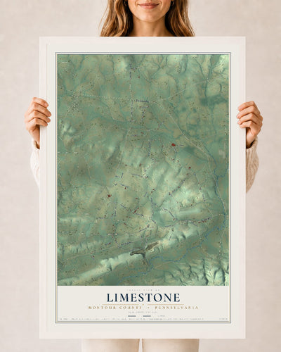Map of Limestone, Montour County, Pennsylvania, 24 x 36 inch print in a white wood frame