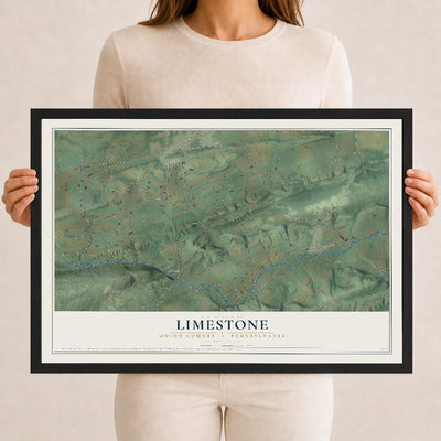 Map of Limestone, Union County, Pennsylvania, 12 x 18 inch print in a black wood frame