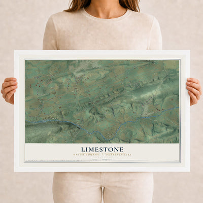 Map of Limestone, Union County, Pennsylvania, 12 x 18 inch print in a white wood frame