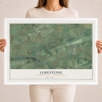 Map of Limestone, Union County, Pennsylvania, 18 x 24 inch print in a white wood frame