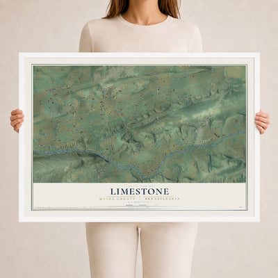 Map of Limestone, Union County, Pennsylvania, 24 x 36 inch print in a white wood frame