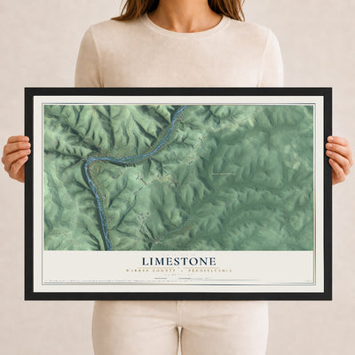Map of Limestone, Warren County, Pennsylvania, 12 x 18 inch print in a black wood frame
