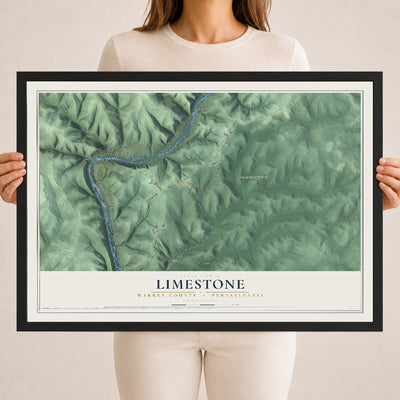 Map of Limestone, Warren County, Pennsylvania, 18 x 24 inch print in a black wood frame