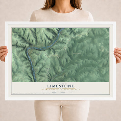 Map of Limestone, Warren County, Pennsylvania, 18 x 24 inch print in a white wood frame