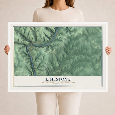 Map of Limestone, Warren County, Pennsylvania, 24 x 36 inch print in a white wood frame