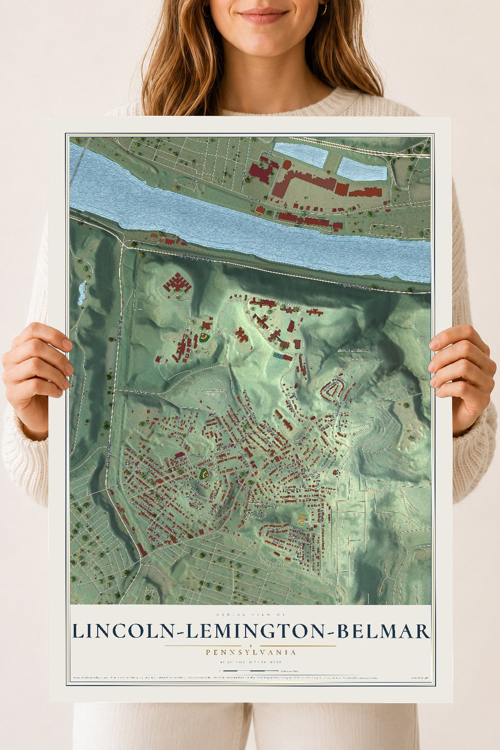 Map of Lincoln-Lemington-Belmar, Pennsylvania, 18 x 24 inch unframed archival matte print