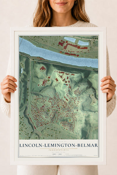 Map of Lincoln-Lemington-Belmar, Pennsylvania, 18 x 24 inch print in a white wood frame