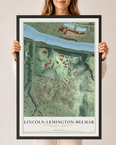 Map of Lincoln-Lemington-Belmar, Pennsylvania, 24 x 36 inch print in a black wood frame