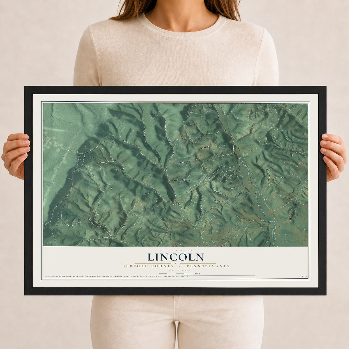 Map of Lincoln, Bedford County, Pennsylvania, 12 x 18 inch print in a black wood frame