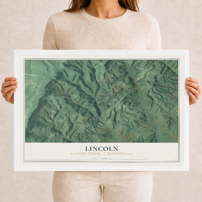 Map of Lincoln, Bedford County, Pennsylvania, 12 x 18 inch print in a white wood frame
