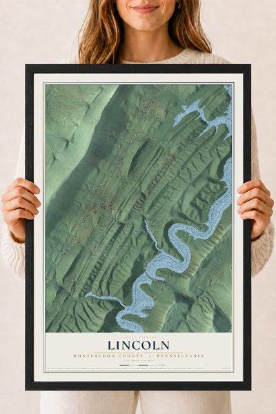 Map of Lincoln, Huntingdon County, Pennsylvania, 18 x 24 inch print in a black wood frame