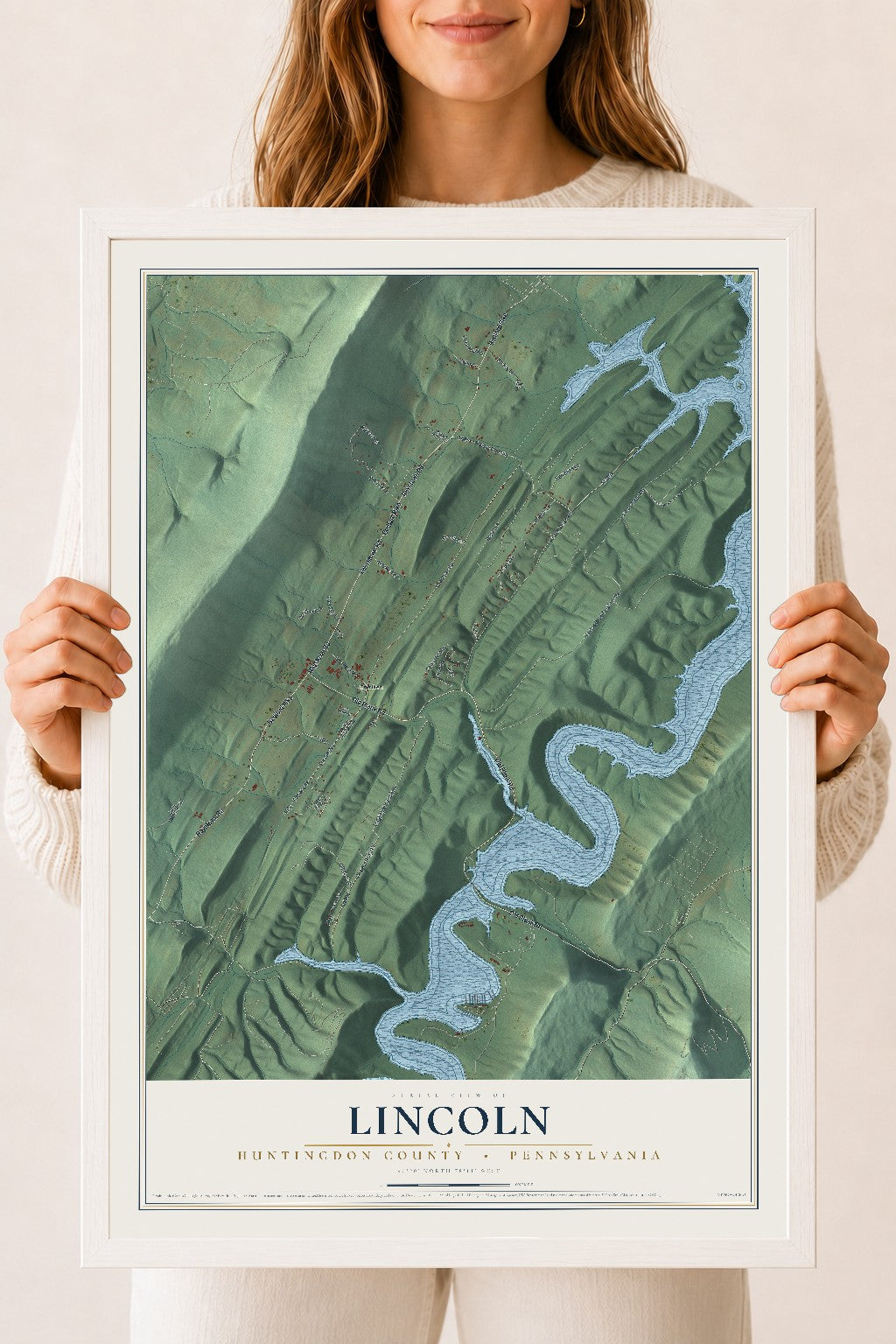 Map of Lincoln, Huntingdon County, Pennsylvania, 18 x 24 inch print in a white wood frame