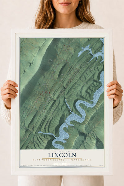 Map of Lincoln, Huntingdon County, Pennsylvania, 18 x 24 inch print in a white wood frame