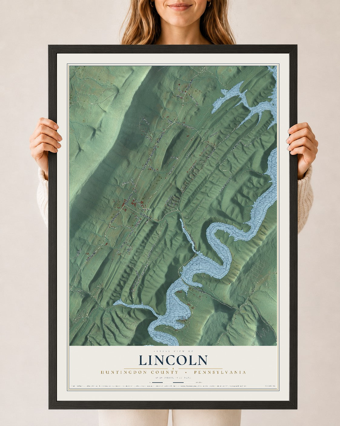 Map of Lincoln, Huntingdon County, Pennsylvania, 24 x 36 inch print in a black wood frame