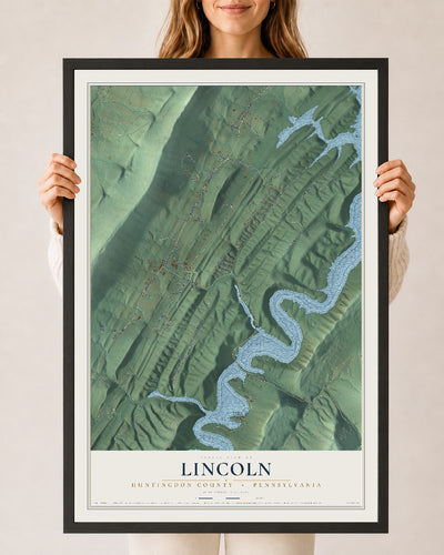 Map of Lincoln, Huntingdon County, Pennsylvania, 24 x 36 inch print in a black wood frame