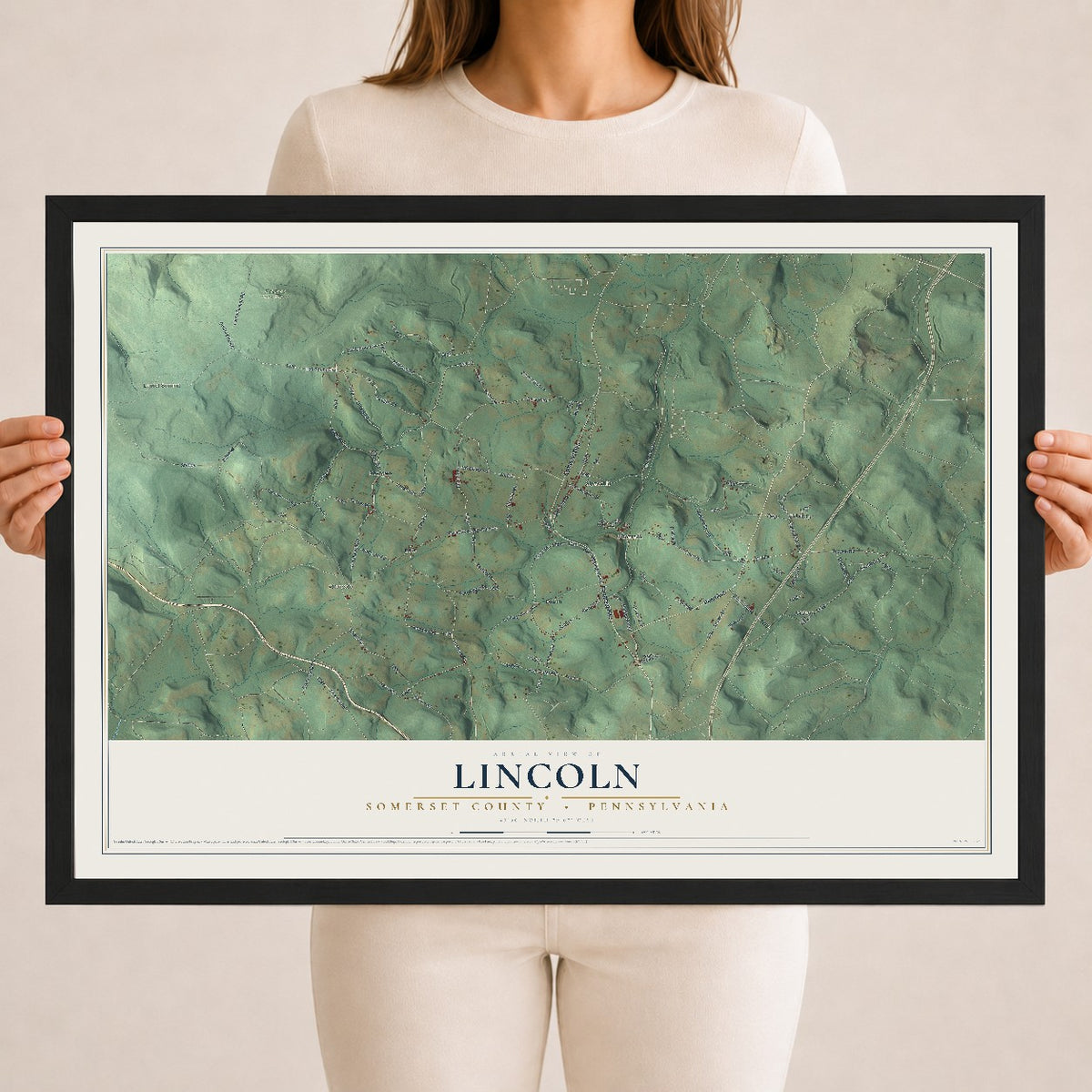 Map of Lincoln, Somerset County, Pennsylvania, 18 x 24 inch print in a black wood frame