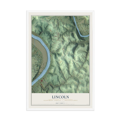 Map of Lincoln, Allegheny County, Pennsylvania, 12 x 18 inch print in a white wood frame