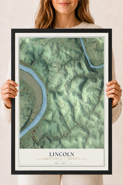 Map of Lincoln, Allegheny County, Pennsylvania, 18 x 24 inch print in a black wood frame